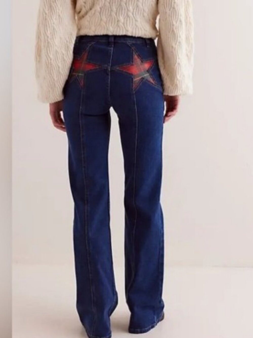 Free People Firecracker Flare Jeans High Rise Tartan Plaid Star 29 - Picture 3 of 11